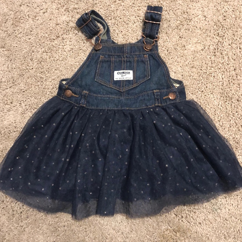 Oshkosh denim + polka dot baby dress